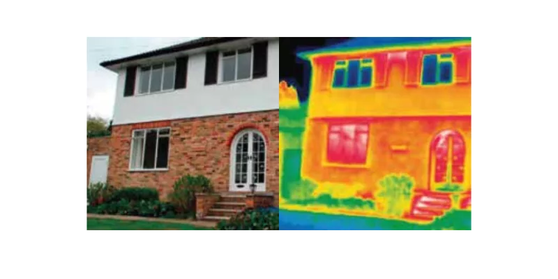 before & after house with energy efficient windows with thermal camera